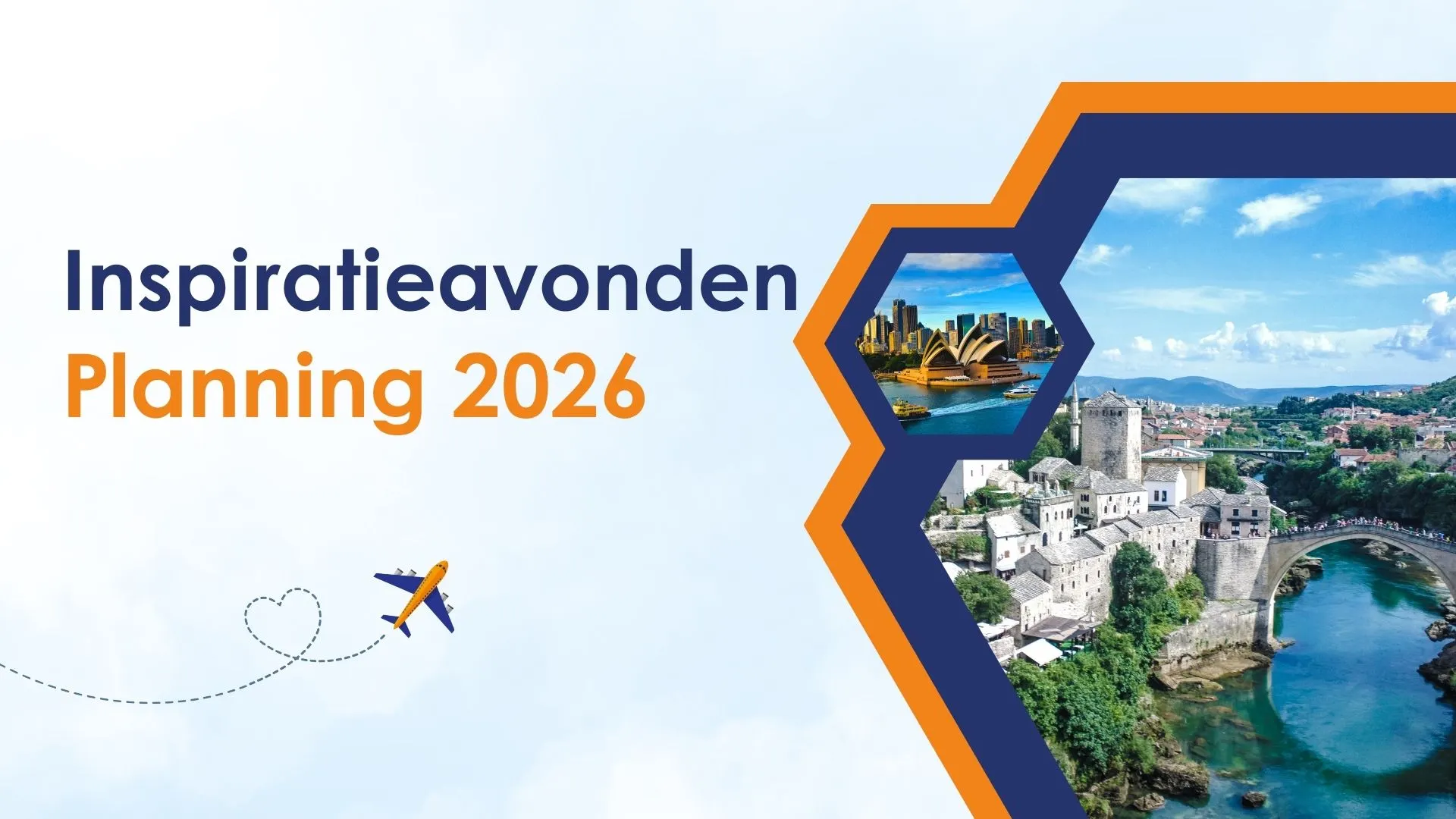 Ontdek de inspirerende evenementen van Travelcenter de Wit voor 2026! De afbeelding toont een overzicht van zes bijzondere inspiratieavonden waarin je alles leert over unieke bestemmingen wereldwijd. Start het jaar met een avontuurlijke avond over Kenia en Tanzania op 25 februari, gevolgd door een reis door de Balkanlanden op 24 maart. In april staat Zuid-Afrika, Namibië en Botswana centraal, met indrukwekkende landschappen en safarimogelijkheden. Mei brengt je naar het mystieke Azië met Vietnam, Laos en Cambodja, waar cultuur en natuur samenkomen. Tot slot ontdek je op 30 juni de adembenemende natuur van Australië en Nieuw-Zeeland. Elke avond biedt tips, routes en insiderinformatie om jouw droomreis werkelijkheid te maken. Meld je aan en laat je inspireren door experts die hun passie voor reizen delen. Perfect voor iedereen die in 2026 onvergetelijke bestemmingen wil ontdekken!