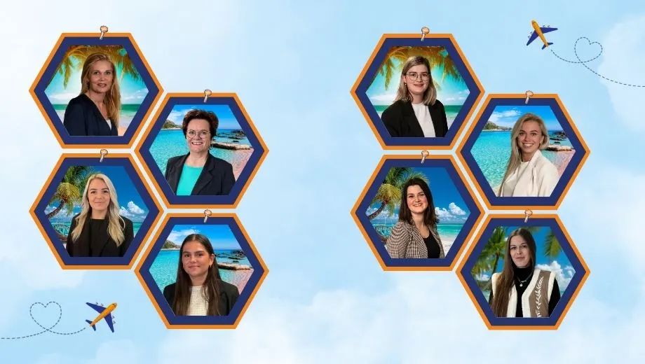 Afbeelding met een kleurrijke achtergrond van tropische stranden en blauwe luchten, waarin zeshoekige kaders zijn geplaatst met medewerkers van Travelcenter de Wit. Deze visuele opmaak benadrukt het teamgevoel en de reissfeer die het bedrijf uitstraalt. Het beeld symboliseert een dynamische werkomgeving waarin passie voor reizen centraal staat. Travelcenter de Wit biedt diverse carrièremogelijkheden voor enthousiaste professionals die klanten willen inspireren met unieke reiservaringen. Werken bij Travelcenter betekent deel uitmaken van een hecht team, persoonlijke groei en het realiseren van onvergetelijke vakanties voor klanten. De afbeelding straalt professionaliteit en avontuur uit, passend bij een organisatie die zich richt op maatwerk en service. Ideaal voor mensen die op zoek zijn naar een uitdagende functie in de reisbranche en willen bijdragen aan het succes van een toonaangevend reisbedrijf.
