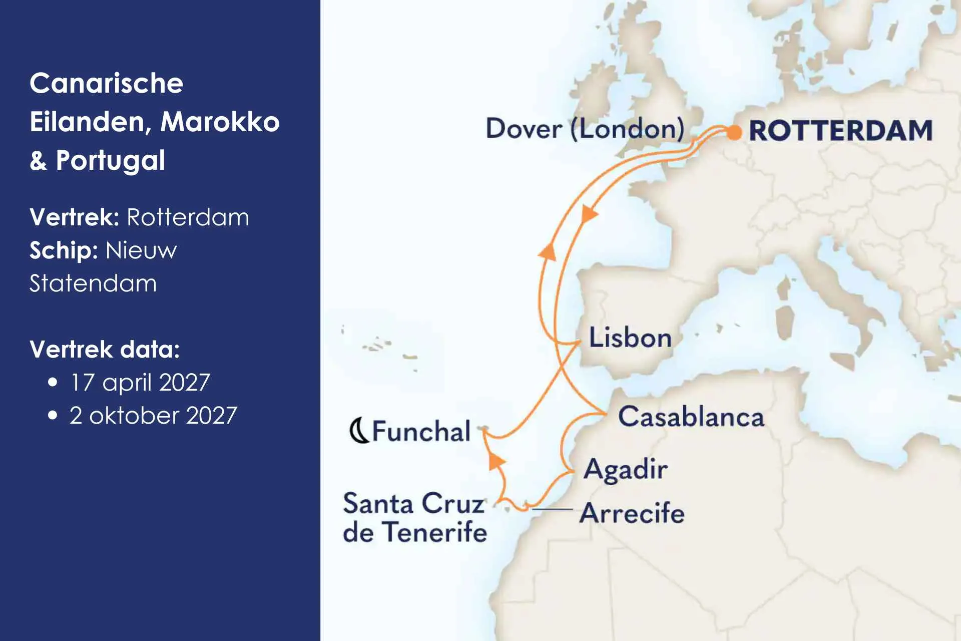Canarische eilanden en Portugal - 17 april en 2 oktober 2027 – 15 dagen - liggend