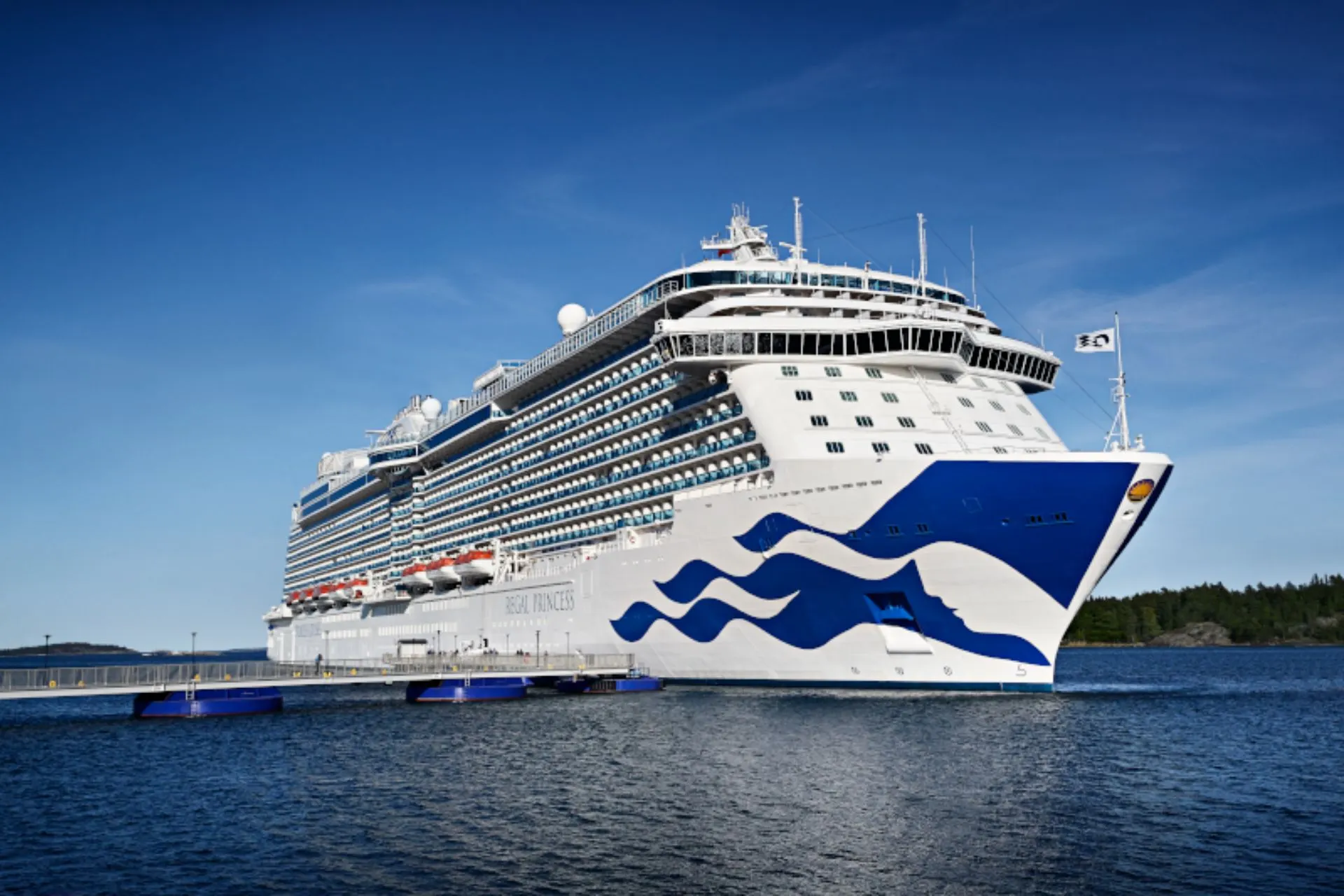 Modern cruiseschip van Princess Cruises aan de kade. De moderne schepen van Princess Cruises staan bekend om hun elegante design en comfortabele voorzieningen. Aan boord geniet je van ruime hutten, uitstekende restaurants en een ontspannen sfeer, terwijl je vaart naar de mooiste bestemmingen ter wereld.
