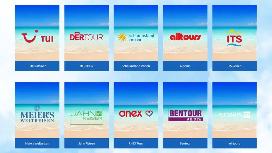 Overzicht van Duitse touroperators zoals TUI Duitsland, DERTOUR, Schauinsland Reisen, Alltours, ITS Reisen, Meiers Weltreisen, Jahn Reisen, ANEX Tour, Bentour en Airtours
