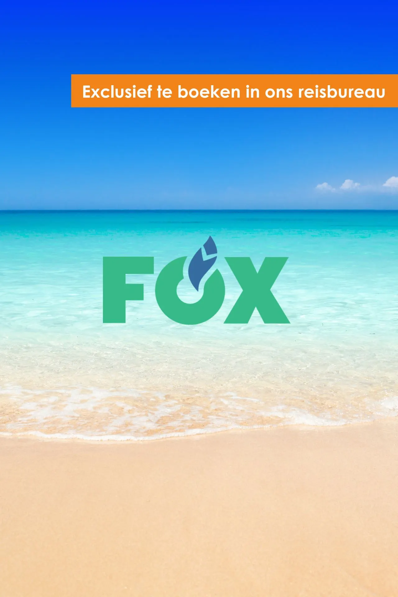Fox logo op een strandachtergrond.