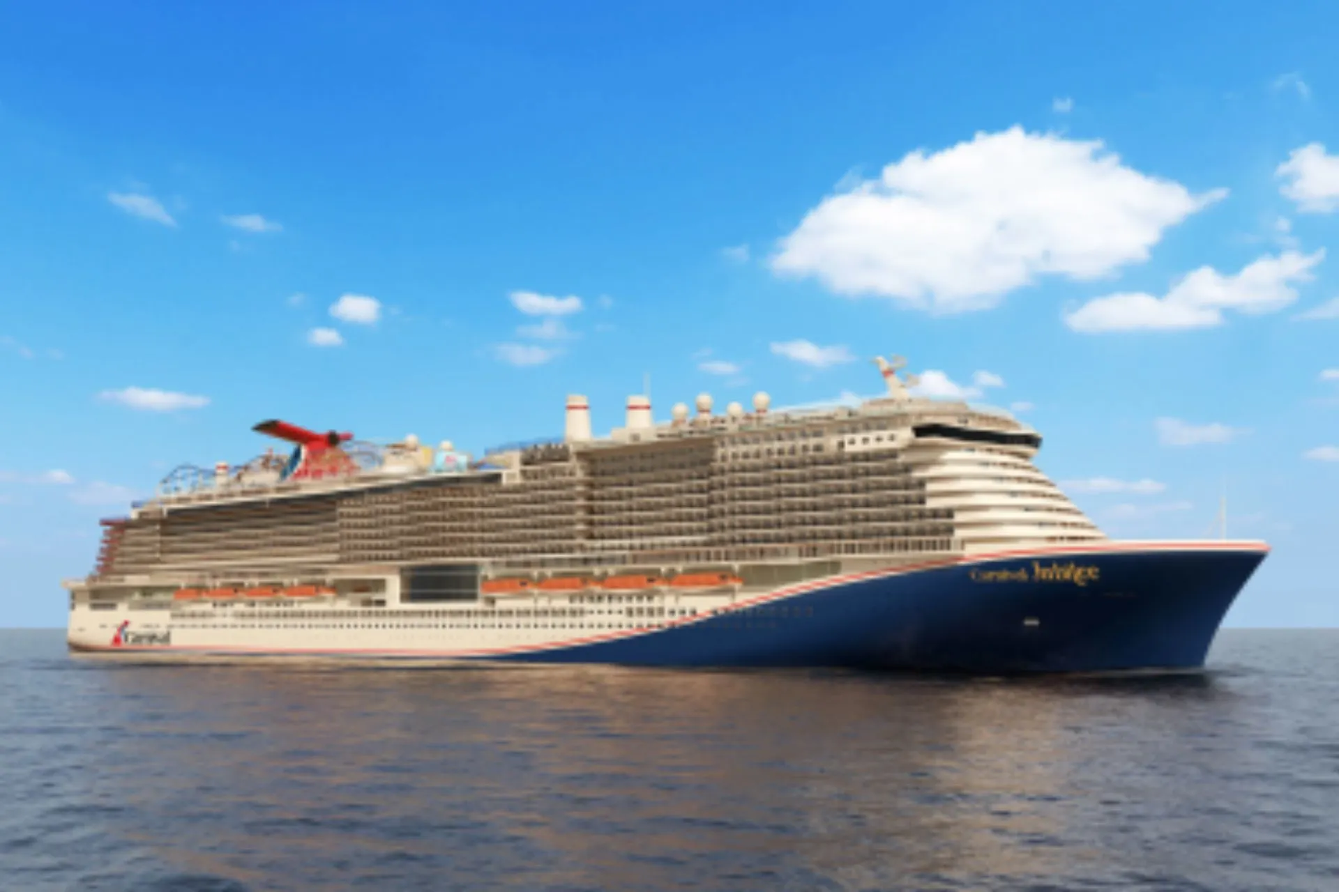 Groot Carnival Cruises cruiseschip op open zee, onderdeel van de Fun Ship‑vloot met moderne faciliteiten, feestelijke sfeer en veelzijdige cruise‑ervaringen
