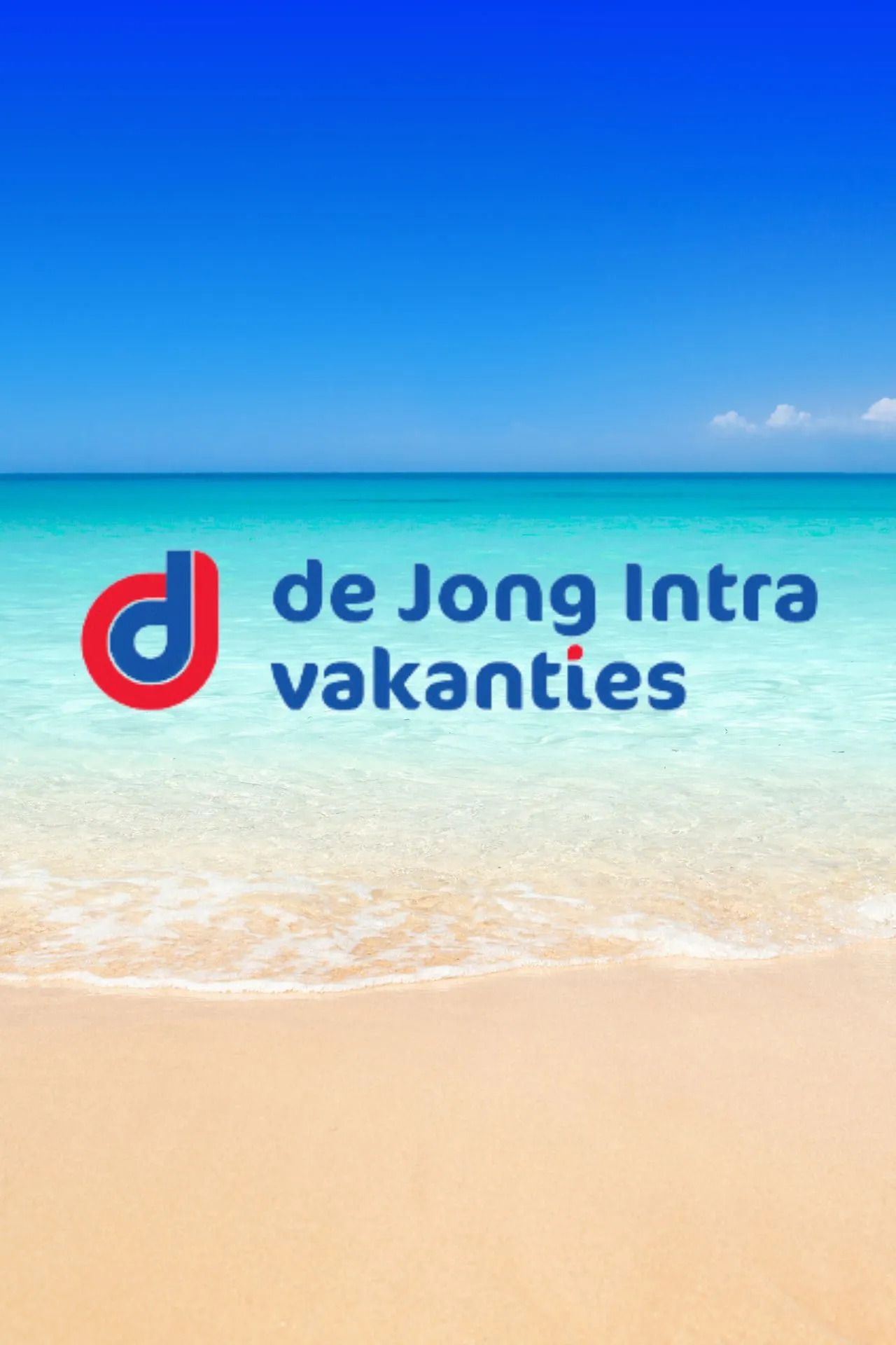 De Jong Intra logo op een strandachtergrond.