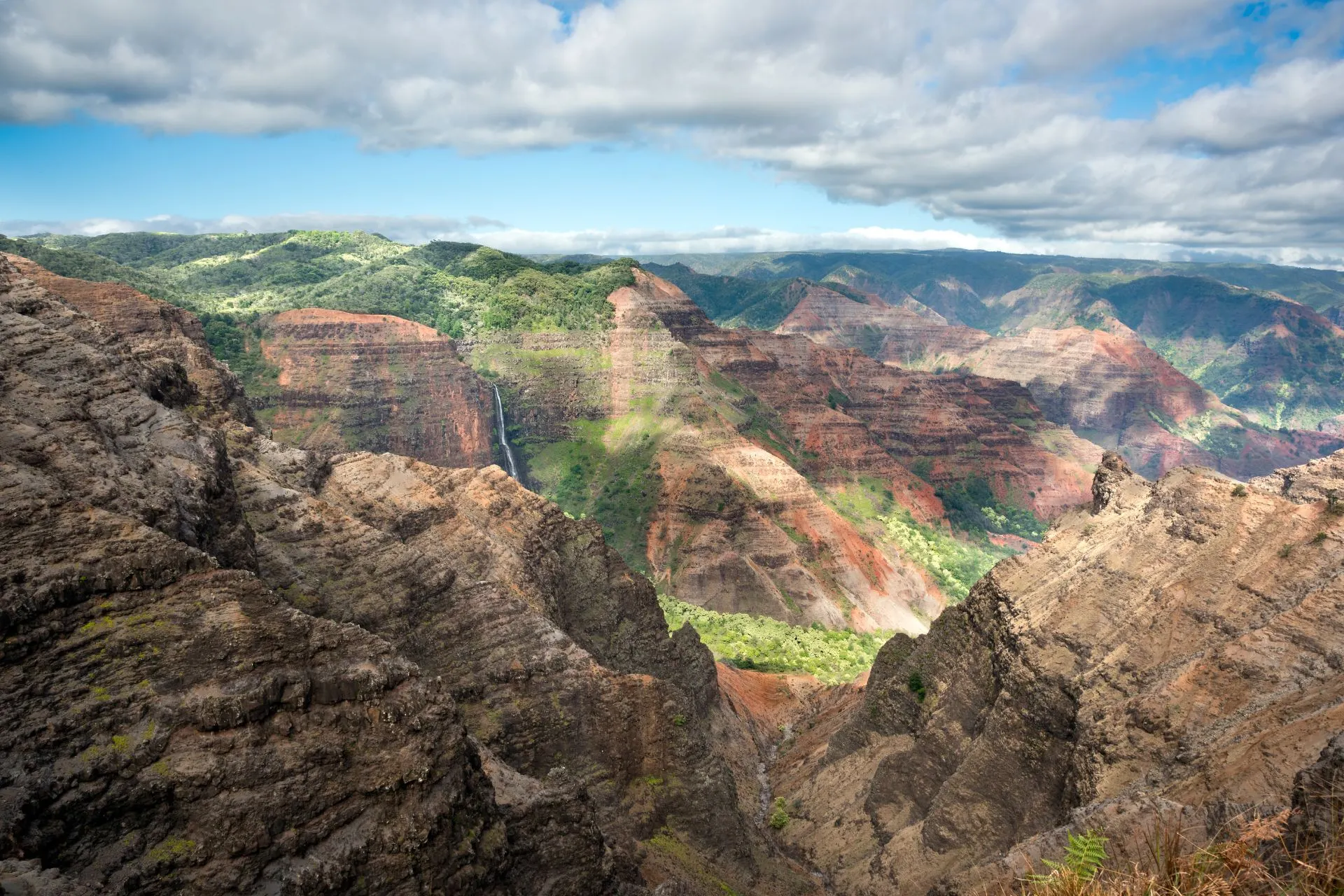 Panoramisch uitzicht op Waimea Canyon State Park op Kauai, ook wel de 'Grand Canyon van de Pacific' genoemd.