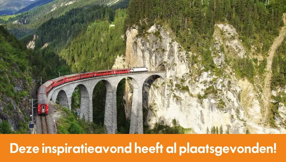 Deze inspiratieavond heeft al plaatsgevonden. Altijd al willen weten hoe het is om de wereld per trein te ontdekken? Tijdens deze inspiratieavond ervaar je de charme, rust en duurzaamheid van reizen per spoor. Laat je meenemen in verhalen over comfort, beleving en de unieke manier waarop je per trein de wereld beleeft. 