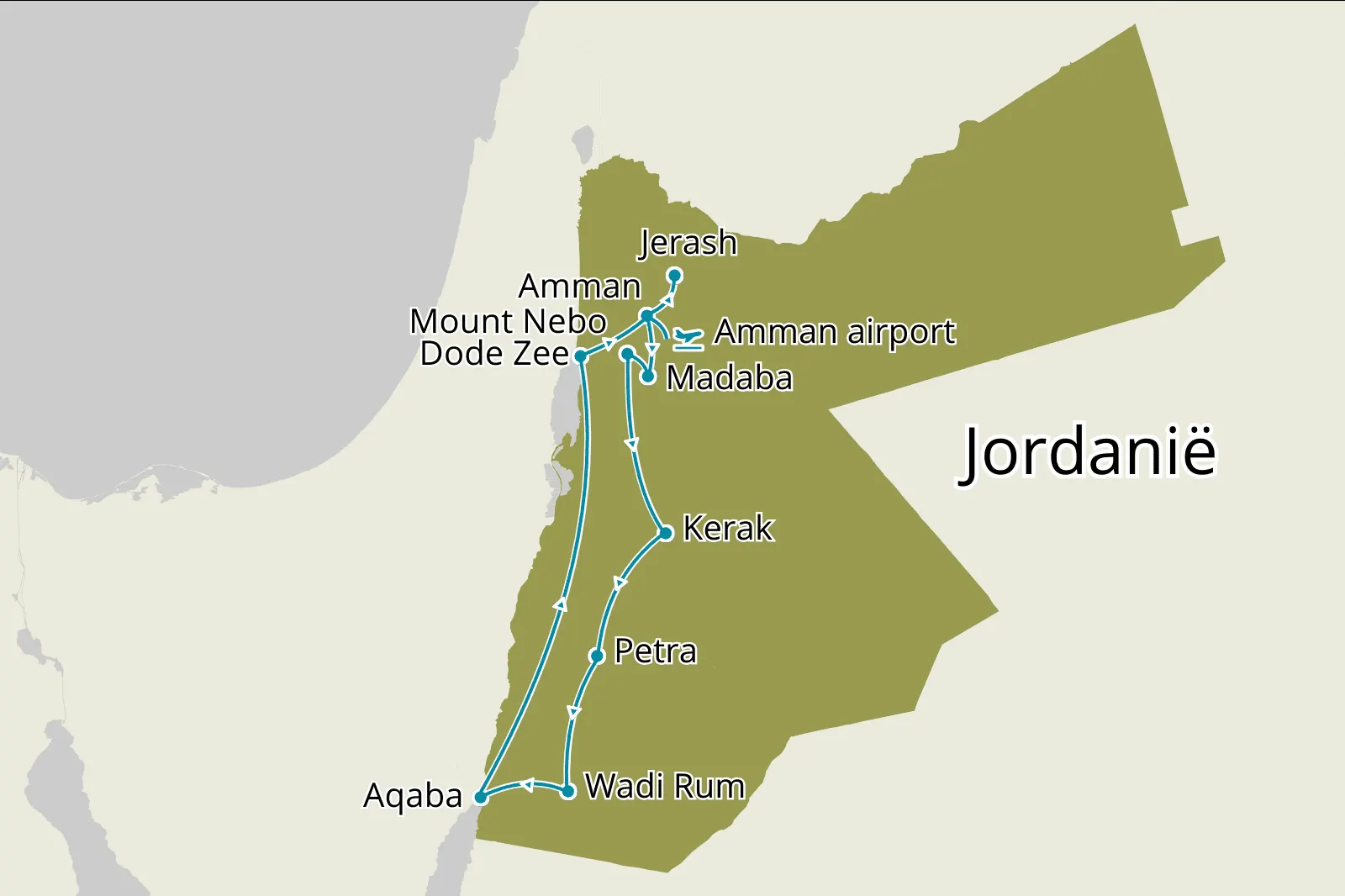 Fly-drive Verrassend Jordanië incl. Wadi Rum - Route
